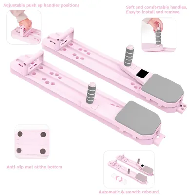 Produktbild von Pilates-Board - Multifunktionales Trainingsbrett - Bauchtraining - Liegestützbrett - Widerstandsbänder - Ganzkörpertraining - Rosa