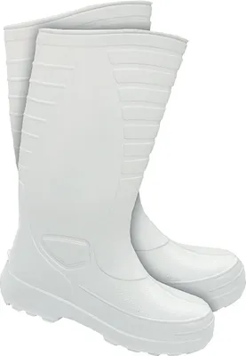 A pair of white Wellington boots.
