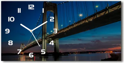 Produktbild von Wanduhr aus Glas – 60x30 cm - Glasbild - Glasuhr - Gehärtetes Glas - weisse-zeiger - Brooklyn Brücke