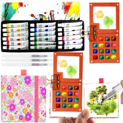 Productafbeelding van Mini Waterverf Set met 18 Kleuren en Schetsboek