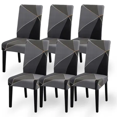 Produktbild von Stuhlhussen 6er Set Stretch Waschbar Schwarz-Grau für Esszimmerstühle