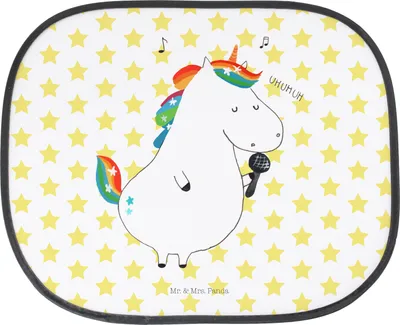 Produktbild von Mr. & Mrs. Panda Sonnenblende Auto Einhorn Sänger - Weiß - Geschenk, Sonnenschutz Seitenscheibe, Disco, saugnapf, Konfetti, Unicorn, blendschutz, Geburtstag, Sängerin