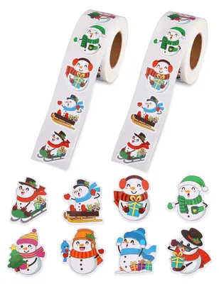 Weihnachtssticker 1000 Stück, 2 Rollen, 8 Designs, Schneemann