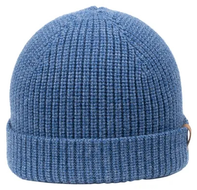 Giesswein kurze Strickmütze Grimming mit Umschlag in blau