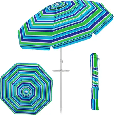 Produktbild von GOPLUS Strandschirm, Sonnenschirm um 30° knickbar, Gartenschirm UV 50+, Tischschirm mit Bodenhülse, Marktschirm Terrassenschirm, Grün