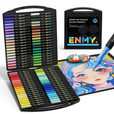 Image de Stylos marqueurs à peinture acrylique, 80 couleurs, encre liquide directe, adaptés pour textiles, toile, verre, bois, papier, et travaux de bricolage