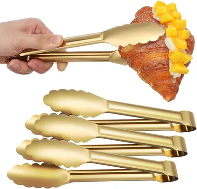 Produktbild von Set mit 4 robusten, 23 cm langen Grillzangen aus Edelstahl 201, ideal für Steaks, Salate oder zum Servieren.