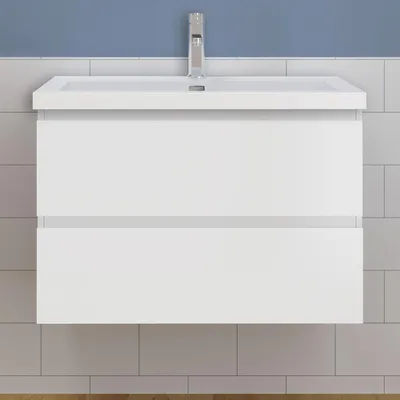Produktbild von Waschtisch mit Unterschrank 80cm Alast Badmöbel Set Weiß Rechteckiges Waschbecken mit Unterschrank MDF Softclose