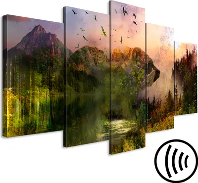 Produktbild von Akustikbild Berge 200x100 cm Bilder Akustikschaum Hochleistungsschallabsorber Schallschutz Leinwand 5 tlg Wandbild Raumakustik Schalldämmung Wald c-A-0133-b-m