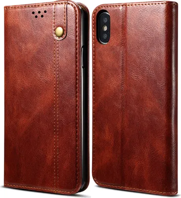 Produktbild von iPhone XS Hülle, LaimTop Leder Flip Brieftasche Schutzhülle für iPhone XS/iPhone X Rot