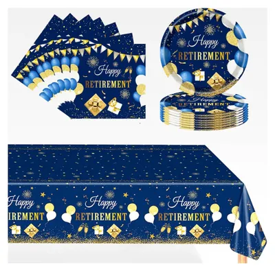 Produktbild von Ruhestand Partygeschirr Set - Geburtstag Dekoration mit Tellern, Servietten, Tischdecken - Geschirr für Kindergeburtstag (16 Gäste)