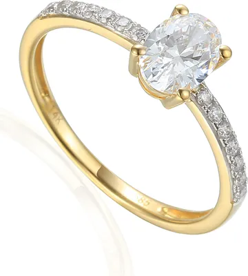 Produktbild von 585er Gelbgold Damenring Solitair mit Zirkonia Ovalschliff Ring Goldring Verlobungsring Antragsring Gr. 54