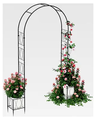 Produktbild von Metall-Gartenbogen-Spalier für Kletterpflanzen im Freien, 2,6 m Gartenlaube, Torbogen, gewölbtes Rankgitter mit Pflanzkästen, Hochzeitsbogen für Zeremonien