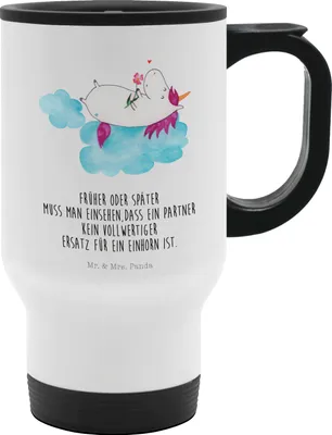 Produktbild von Mr. & Mrs. Panda Kaffeebecher To Go Einhorn Verliebt - Weiß - Geschenk, Einhörner, thermosbecher, Liebe, Freundin, Wolke, To-Go-Becher, Kaffee-Thermobecher, Thermobecher