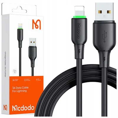 Zdjęcie produktu dla Mcdodo Ładowarka Kabel Usb Lightning Szybkiego Ładowania Do Iphone 1M Led Czarny