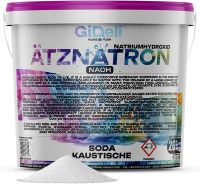 Produktbild von Ätznatron 20kg Natriumhydroxid NaOH 99% Seifenherstellung Abflussreiniger GiDeli
