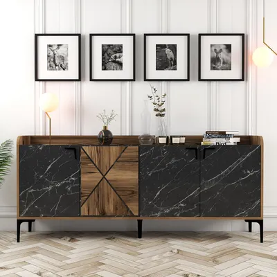 Immagine prodotto di Skye Decor, Venedik - Noce, marmo nero, mobili da soggiorno, noce, 180 x 78 x 35 cm