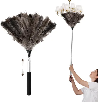 Produktbild von Strauß Staubwedel mit Teleskopstiel Teleskop Staubwedel Lang Ausziehbar Waschbar Anti-Statik Effektiver Staubfänger Verstellbar von 43cm bis 1m für Hohe Oberflächen Deckenventilator