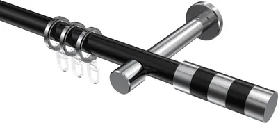 Produktbild von Interdeco Gardinenstange / Vorhangstange Schwarz / Chrom, Typ Prestige Mavell (Zylinder Bicolor), 20 mm Ø 1-läufig, 200 cm