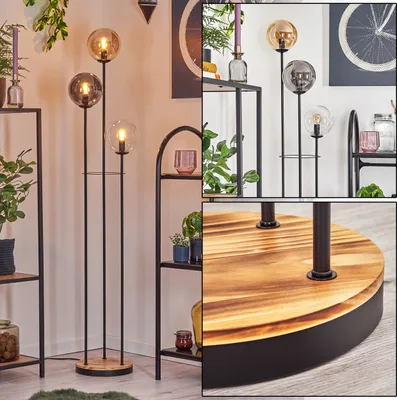 Produktbild von Fossobiubo Stehlampe Metall/Holz/Glas in Schwarz/Hellbraun/Rauch/Bernstein/Klar