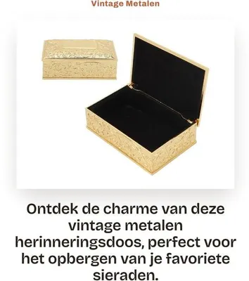 Produktbild von Dailygoods- Memory Box Vintage Style - Schmuck Aufbewahrungsbox - Gold Farbe - Zinklegierung - Samt Futter - Langlebig und Edelstahl - Schmuck Box