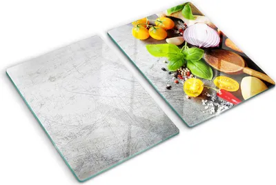 Produktbild von Tulup Glas Herdabdeckplatte - 2x40x52 cm - Glaskeramikkochfeld-Abdeckung Spritzschutz Glasabdeckplatte Kochplattenabdeckung und Schneidebrett - Zweiteilig - Essen & Getränke - Gemüse - Mehrfarbig