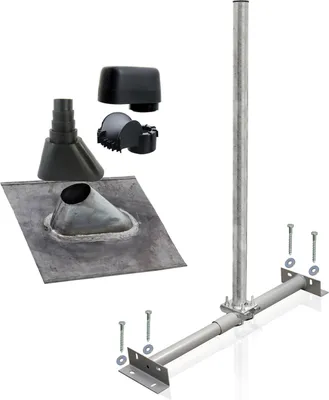 Produktbild von SkyRevolt Dachsparrenhalter Set 1m Mast 60mm Blei-Ziegel Manschette Mastkappe
