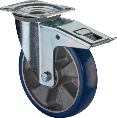 Produktbild von Lenkrolle Rad- 80 mm Tragfhigkeit 170 kg mit Feststeller Polyurethan 105x85mm blau