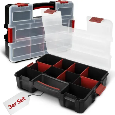 Produktbild von 3x siwitec Sortimentskasten mit 10 Fächern, 6 anpassbare Trennstege, Sortierbox, Werkzeug Organizer