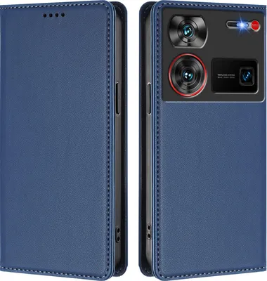 Image de Etui en cuir pour ZTE Nubia Z60 Ultra, étui magnétique en cuirPolyuréthaneavec support Bleu foncé