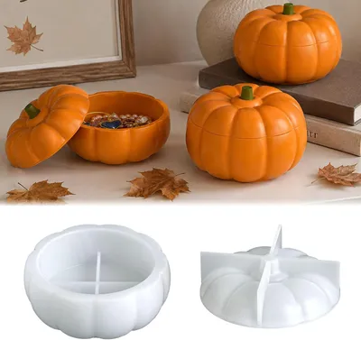 Imagen del producto de Molde de silicona para calabaza 3D, con tapa, para fundición, ideal para decoración