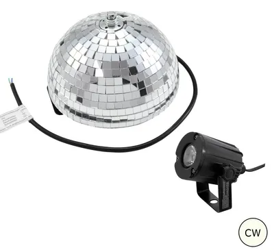 Spiegelkugel Komplettset - Discokugel, Motor, Pinspot, Montagematerial für Diskokugel - Mirrorball Set - Partyset