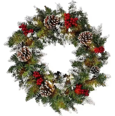 Image de Couronne de Noël artificielle de 40 cm, décorée de baies et de branches de sapin, pour intérieur et extérieur
