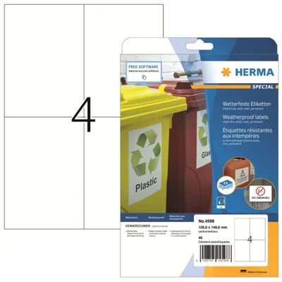Produktbild von HERMA 4598, Weiß, Rechteck, Permanent, 105 x 148, A4, Papier