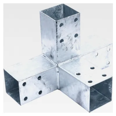 Produktbild von Doppelter Pfostenverbinder - 305 x 185 mm - 70° - chromfarbig - feuerverzinkt - 4 Hülsen - 1 Stück