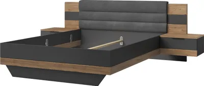 Produktbild von Bettanlage >LINEA< in Bartex Eiche / Graphit - 296x97x210cm (BxHxT)