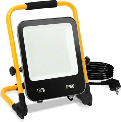 Produktbild von Fiqops LED Fluter Scheinwerfer IP66 Kaltweiß Außen Strahler mit Stativ 150W