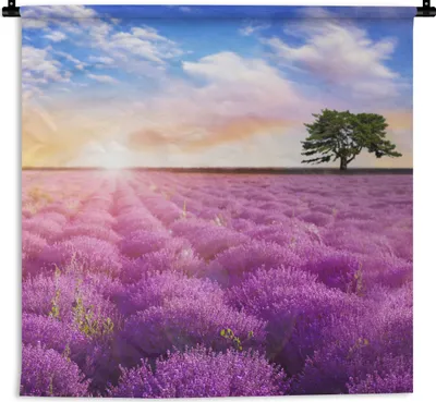 Produktbild von MuchoWow® Wandteppich Wandbehang Lavendel - Baum - Sonnenuntergang - Lila 90x90 cm Tapisserie Dekoration Wandtuch - Wandaufhänger