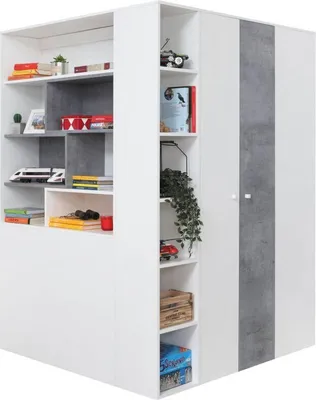 Produktbild von Jugendzimmer - Eckkleiderschrank begehbar, Farbe: Grau / Weiß - Abmessungen: 190 x 135 x 135 cm (H x B x T)