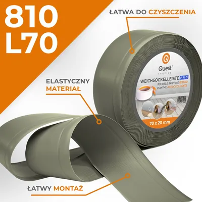 Zdjęcie produktu dla QUEST Listwa przypodłogowa PCV 70x20mm, 1m, elastyczna, miękka listwa podłogowa, cokołowa, oliwkowy