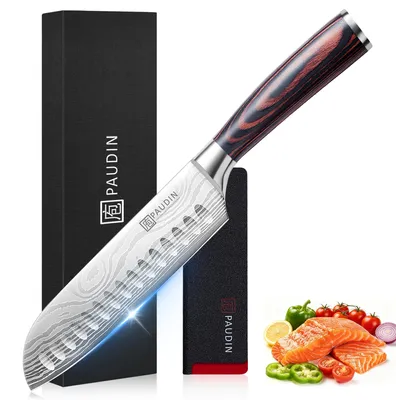 Obrázek produktu pro PAUDIN, nůž Santoku, délka čepele 17,8 cm, ocel 5Cr15MoV, rukojeť z pakkawoodu, velmi ostrý