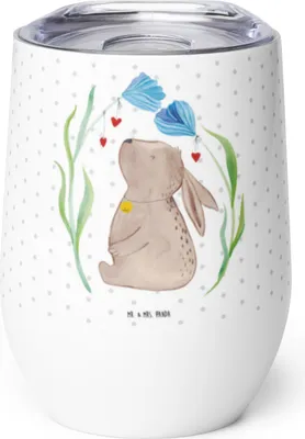 Produktbild von Mr. & Mrs. Panda Thermobecher Hase Blume - Weiß - Geschenk, Taufgeschenk, Schwangerschaft, isoliertasse, Ostern, kaffee tasse, Thermo Becher, Geburtstag, Taufe, Kaninchen