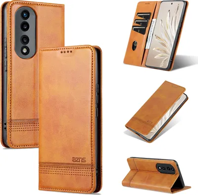Produktbild von Leder Hülle für Honor 90 Pro, Klapphüllen Brieftasche Magnetverschluss Ständer Schutzhülle Gelb