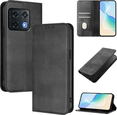 Obrázek produktu pro Pouzdro pro OnePlus 10 Pro, vintage kožené pouzdro s RFID ochranou, přihrádkami na karty, stojánkem Černý