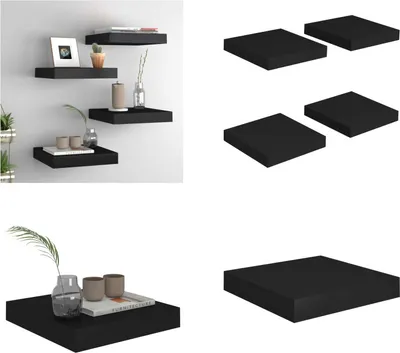 Obrázok produktu pre vidaXL Plávajúce nástenné police 4 ks čierne 23x23,5x3,8cm MDF - Nástenná polica - Nástenné police - Plávajúca nástenná polica - Plávajúca nástenná polica