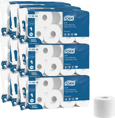Zdjęcie produktu dla Papier toaletowy TORK T4 Premium Soft 3-warstwowy, wyjątkowo miękki, z ozdobnym tłoczeniem, biały, 72 rolki