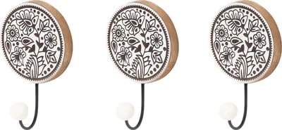 Zdjęcie produktu dla MARRAKESCH zestaw 3 haczyków ściennych haczyki na ubrania 16cm Zające -1- wykonane z drewna i metalu jako dekoracja ścienna (okrągłe)