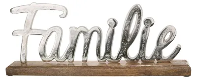 Imagen del producto de Letrero decorativo, con la palabra "Familia", de aluminio y madera de mango, color plateado, paquete de 2 unidades, largo: 5 cm, ancho: 43.5 cm, alto: 17.5 cm. Código: 48513. Número de artículo: 4009079485134