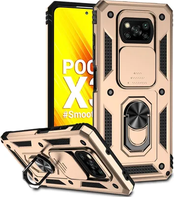 Image de Étui pour Xiaomi Poco X3 NFC / X3 Pro étui double couche avec couvercle coulissant pour appareil photo et anneau de support Or