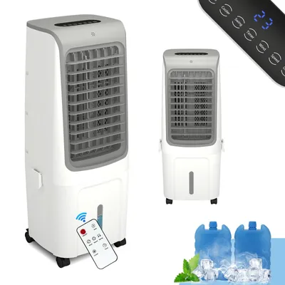 Image de Climatiseur portable Puluomis 3-en-1, 20 L, avec refroidissement par eau, 3 vitesses et modes, ventilateur 120°, <30 dB, minuterie 12 h et télécommande